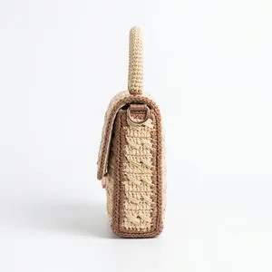 Bolso de Hombro de Rafia Natural para Mujer, con Dos Correas, Decoración de Letras, Cierre de Cremallera de Algodón, Patrón de Lazo, Bolso de Mano para Mujer de Fábrica - Product Image 3
