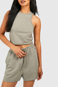 Survêtement personnalisé 100% coton pour femmes ensemble 2 pièces haut court et short surdimensionné avec logo imprimé bouffant streetwear pour femmes - Product Image 4