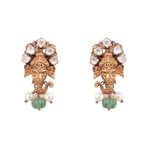 Elegantes Pendientes Gajaah de Plata de Ley 925 con Baño de Oro de Ganesh Ji para Mujer, Conjunto de Pendientes para Boda, Compromiso o Fiesta con Perlas Atemporales - Product Image 1