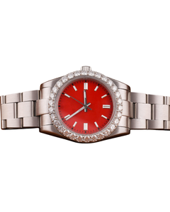 White Gold in <b>Red</b> Dial Fully Iced Out Moissanite Watch Stainless Steel Luxurious Watch Vintage Dial Hip Hop Classic Watch - Product Image 1