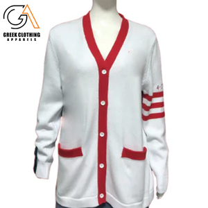 Cárdigan de punto Delta Sigma con ribete blanco Sorority Formalwear con logotipo bordado Elegante atuendo griego cómodo - Product Image 1
