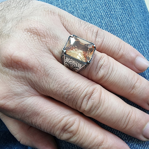 แหวนเงินแท้925 CZ Topaz แหวนเพทายตุรกีขนาดใหญ่อุปกรณ์เสริมสำหรับผู้ชายของขวัญสำหรับผู้ชายออตโตมันแบบดั้งเดิมอาหรับแหวนอินเทรนด์ - Product Image 5