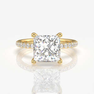 Anillo de Diamante Cultivado en Laboratorio con Corte Princesa, Oro de 14k, Pavé, Joyería Única y Elegante - Product Image 2