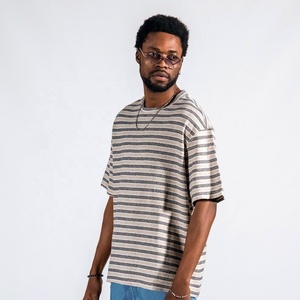 Camiseta de talla grande para hombre, Camiseta de cuello redondo personalizada, OEM, 100% algodón, poliéster, forro a rayas, de gran tamaño, nuevo producto - Product Image 2