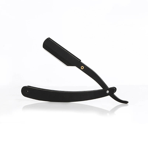 Rasoir droit pliant noir MORGANS INDUSTRIES, lame en acier inoxydable, manche en acier inoxydable, lame simple pour hommes, salon de coiffure - Product Image 2