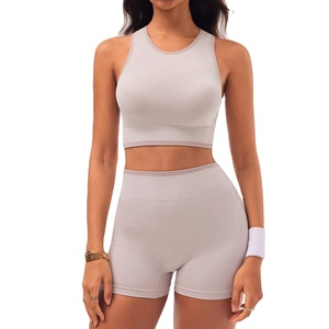 Sporty Crop Top and Shorts Set Womens Fitness Activewear Outfit for Gym Yoga Exercise Training and Casual <b>Comfort</b> - Product Image 1
