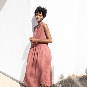 Túnicas sueltas informales de algodón de verano, camisa de manga corta, batas, vestidos Midi, vestido personalizado, ropa de mujer, vestido de lino - Product Image 3