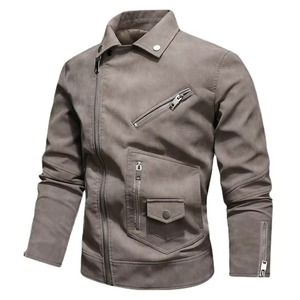 Chaqueta de cuero delgada de moda para hombre de otoño invierno con cremallera Ropa de hombre de moda informal con logotipo frontal - Product Image 5