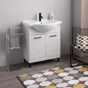 ตู้ห้องน้ำแบบตั้งพื้นไม้โอ๊คสีขาวราวเวนน่าทันสมัยขนาด 75 ซม. - Product Image 1
