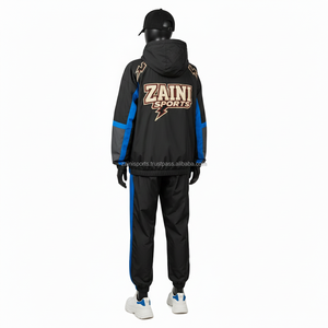 Conjunto de Chaqueta Cortavientos para Mujer, Tela de Poliéster, Diseño de Paneles Laterales en Negro y Azul, Parche de Bordado con Logotipo Personalizado, Chaqueta Cortavientos de Talla Grande - Product Image 5