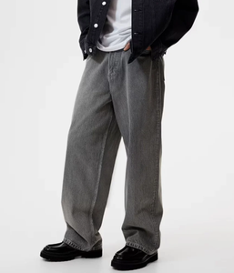 Pantalon Baggy Denim Unisexe de Haute Qualité Gris Foncé - Product Image 1