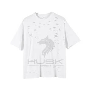 Camiseta de gran tamaño para hombre de High Street 100% algodón con logotipo personalizado, ropa de calle de punto con agujeros de corte únicos - Product Image 5