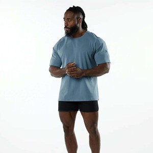 T-shirt à col rond pour homme Bleu Atlantique-94% coton 6% Spandex, manches courtes raglan ajustées, épaule tombante - Product Image 4