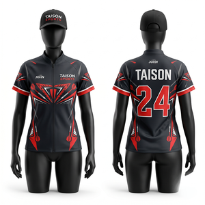 Premium 180 GSM Interlock Polyester <b>Dart</b> Jersey Black Red Raglan Panel Sublimation Custom Logo Name Number - Product Image 1