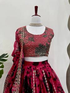 Women's Traditional Indian Pakistani 3-Piece <b>Lengha</b> Choli Plazzo Ready-to-Wear Summer Indian Traditional Wear for Parties - Product Image 2