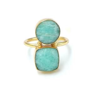 Cojín de amazonita, piedra preciosa Natural chapada en oro de 18 quilates, conjunto de bisel CERTIFICADO DE TERCEROS, anillo de declaración elegante de moda para mujer, boda - Product Image 5