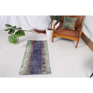 Alfombra Turca Pequeña, Alfombra Vintage de 1.7x3.6 pies, Alfombra de Lana Ikat Azul - Product Image 1