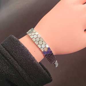 Bracelet en argent sterling 925 à 3 rangs avec motif nid d'abeille en forme d'hexagone pour cadeau - Product Image 2