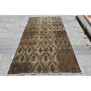 Alfombra turca hecha a mano de lana antigua marrón Beige de 4,7x8,5 pies diseño clásico de retazos para cabecera rectángulo pasillo patrón látex - Product Image 1