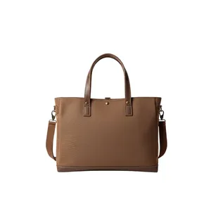 Premium Crafted Brown <b>Canvas</b> Tote Bag With Leather Strap Wholesale - Product Image 2