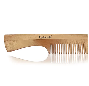 Peigne à dents larges en bois de neem à manche incurvé | Démêlage sans effort et santé du cuir chevelu | Brosse à cheveux antistatique naturelle d'Inde - Product Image 6