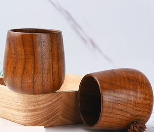 Tasse à bière ronde en bois Viking de style américain fait à la main rétro chope en chêne brun verres à sculpture sur bois pour l'eau et le vin - Product Image 2