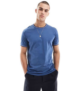 Stripe Man's Custom DTG Printed Breathable Quick Dry Eco-Friendly 100% Cotton T-<b>Shirt</b> <b>Patchwork</b> Blank Loose Fit Crew Neck Ribbed - Product Image 1