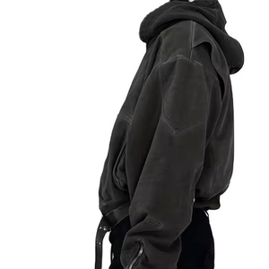 Logo personnalisé unisexe 450gsm 100% coton sweat à capuche zippé Logo personnalisé brodé en détresse patch lourd lavage à l'acide personnalisé OEM - Product Image 4