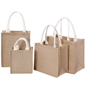 ถุงผ้าปอกระเจาแบบใช้ซ้ำได้เป็นมิตรกับสิ่งแวดล้อมพิมพ์โลโก้ที่กำหนดเองดีไซน์เคลือบด้วยด้ามไม้ไผ่ - Product Image 1