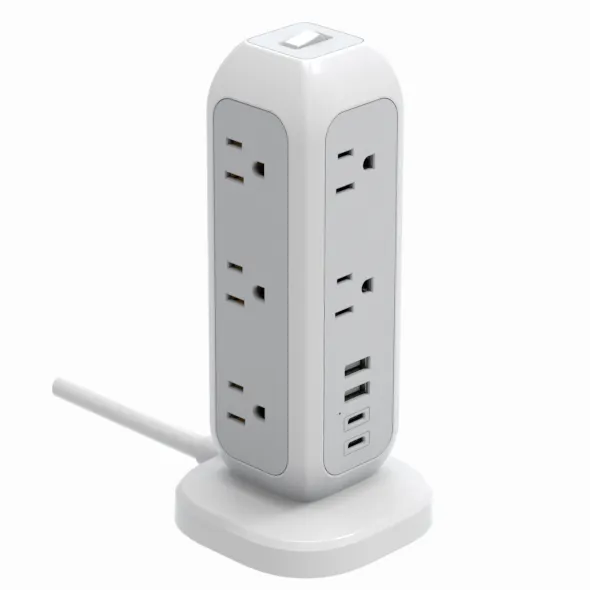 Power Strip Tower socket Extension lead with 11 Widely Spaced Outlets 4 USB Ports Extension Cord 6ft Multi Outlets Charging