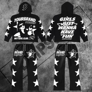 450 gsm Custom Braad Design <b>Flare</b> Tracksuit Zip up Acid Wash Tracksuit for Men Custom Wholesale Printed Acid Washed Flared Suit - Product Image 6