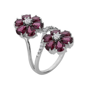 Anillo Romántico de Plata con Rodolita, Diseño Delicado de Flor, Joyería Fina de Platino con Granate Tallado para Boda - Product Image 3