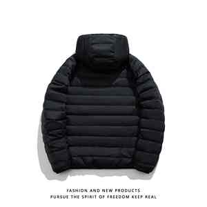 Chaqueta acolchada azul larga y ligera para hombre, logotipo frontal con cuello levantado, chaqueta acolchada transpirable impermeable de invierno con bolsillos con cremallera - Product Image 2