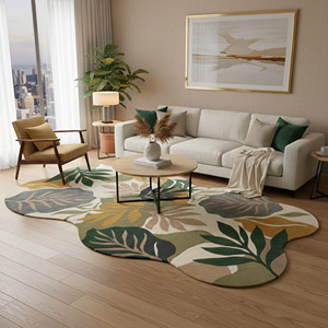 Alfombra de Lana Moderna Botánica Hecha a Mano, Alfombra de Lana con Forma Orgánica para Sala de Estar, Decoración del Hogar, Respaldo de Látex, Regalo de Año Nuevo - Product Image 6
