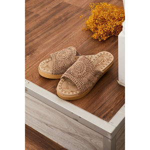 Mink Color Patterned Straw for Slippers for Ladies Open Toe Fluffy Hotel Style PVC Lining EVA Anti-Slip Breathable for Winter - Product Image 1