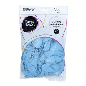 Palloncini in lattice Party Love 30 cm R12 blu pastello biodegradabili 50 pezzi - Product Image 2