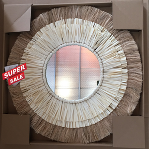 Offre Spéciale pour l'hiver miroir mural en jonc de mer ronde naturelle, décoration de maison tissée à la main du Vietnam - Product Image 1