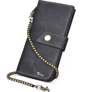 Chéquier en cuir pour hommes Chéquier Portefeuille pli Long Portefeuille en cuir de vachette mince Portefeuille en cuir véritable - Product Image 1