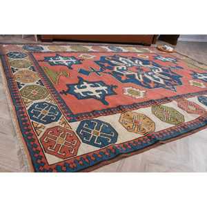 6.6x9.4 ft Rug, Turkish Vintage Rug, <b>Red</b> <b>Wool</b> Rug - Product Image 1