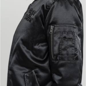 High Quality Customized Women's Sheep Skin <b>Raw</b> Crop Covered Button Bomber Jacket Satin <b>Fabric</b> Breathable Polyester Filled - Product Image 4