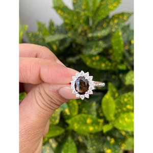 925 Silver Natural Smoky Quartz Ring Engagement Gemstone Jewelry with Oval Cut Ruby Rhodium Plated - Product Image 1