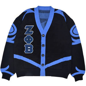 Cárdigan personalizado de Invierno para mujer Zeta Phi Beta Sorority, cuello en V, hilo acrílico tejido Chenille Varsity, botón con letras para suéteres - Product Image 1