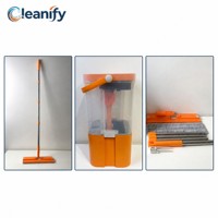 OEM ODM Ensemble serpillière à essorage et seau, serpillière plate à essorage par pression, manche en acier inoxydable 130 cm, tampon en microfibre, vente en gros, logo personnalisé, usine