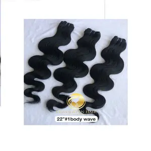 Venta al por mayor de cabello humano crudo de visón camboyano 22-color #1 extensión de paquete de ondas corporales proveedor indio 12A 4A suave cutícula de un solo dibujado - Product Image 1