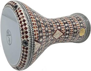 Gawharet El Fan 17,5 pouces, tambour égyptien professionnel brun géométrique perlé, Doumbek Darbuka - Product Image 2