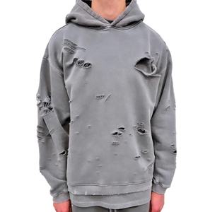 Transpirable Street Style Custom Oversize Sudaderas con capucha desgastadas En blanco Liso Invierno Hombres Mujeres Sudadera con capucha desgastada - Product Image 2