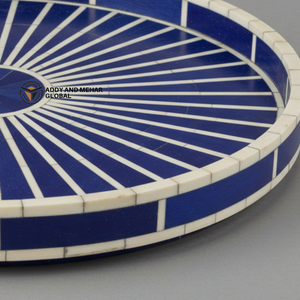 El proveedor indio ofrece bandeja redonda con incrustaciones de hueso azul y blanco hecha a mano, Plato decorativo para servir y decoración del hogar - Product Image 4