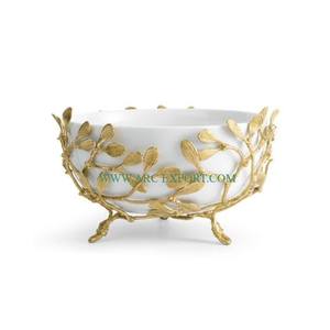 Ensemble de 2 ustensiles de table en laiton plaqué or de grande taille pour la maison bol et plateaux de serveur de nourriture et de dessert usage de cuisine de qualité de luxe - Product Image 2