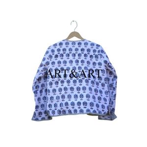 Organic Cotton Knitted Block Printed Boho Style Quilted Reversible Eco-Friendly Jacket <b>Women</b> Breathable Handmade Winter Button - Product Image 5