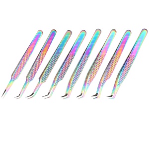 Pinzas para extensión de pestañas de acero inoxidable más vendidas al por mayor, marca personalizada, nuevos colores, diferentes ángulos, Punta puntiaguda - Product Image 5